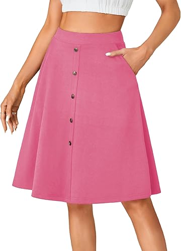 LYANER Women's Stretchy High Waist A-Line Midi Skirt Flared Vintage Casual Skirt