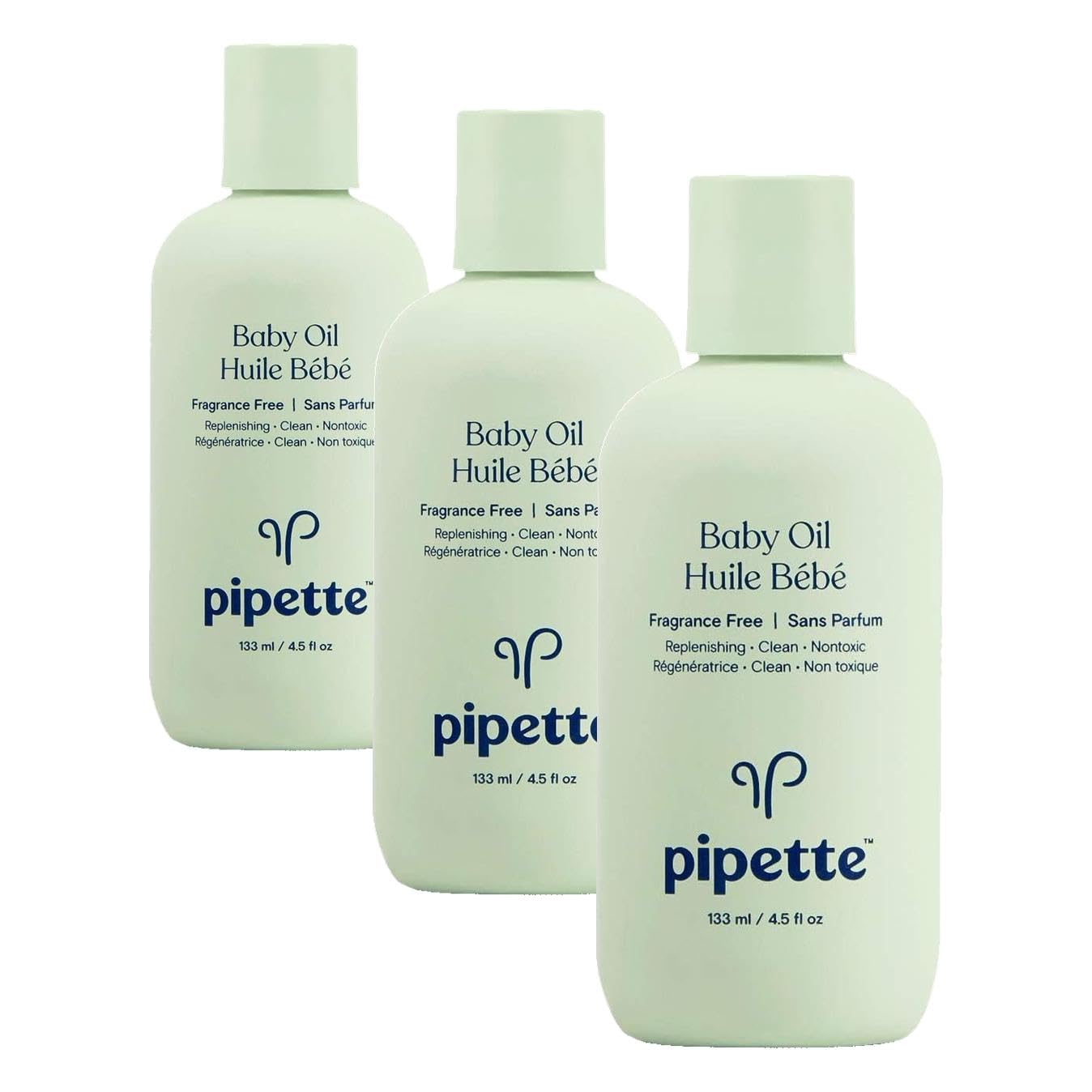 Pipette Baby Oil - Nurture, Moisturize Baby Skin, Vitamin E, Sensitive, Dry Skin, Fragrance Free with Renewable Plant-Derived Squalane, 4.5 fl oz