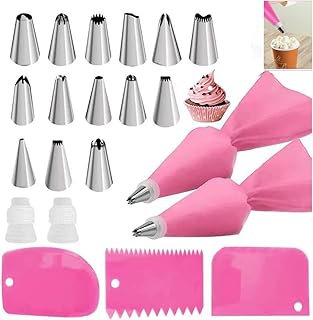 Bake Cake Decorating Kit,21pcs Piping Bags and Tips Set,2 Reusable Silicone Pastry Bag,14 Stainless Steel Nozzle Icing Tip...
