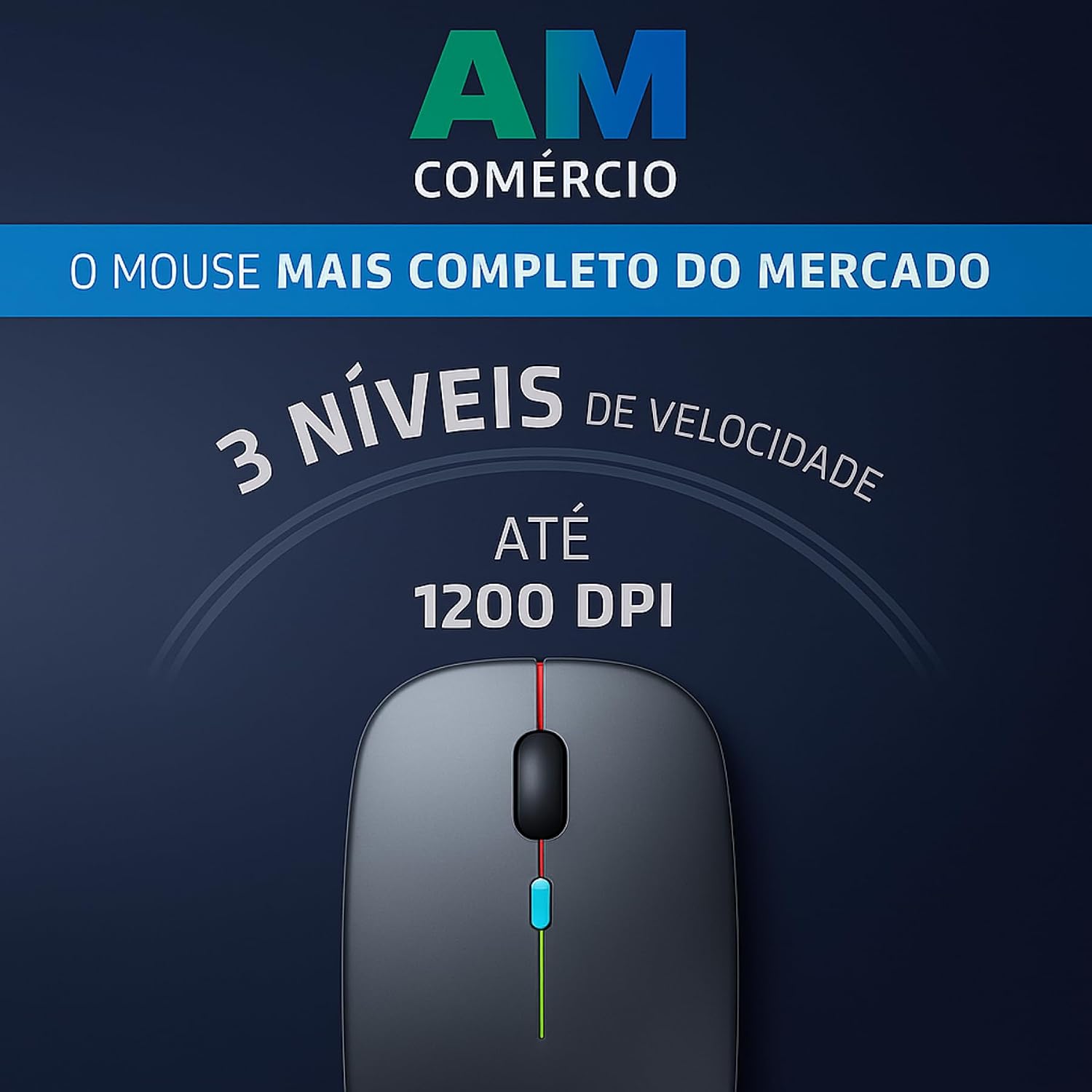 Mouse Sem Fio Recarregável Premium – Ergonômico, Silencioso, RGB Personalizável, Bluetooth 5.0, USB Dongle e DPI Ajustável - Cinza