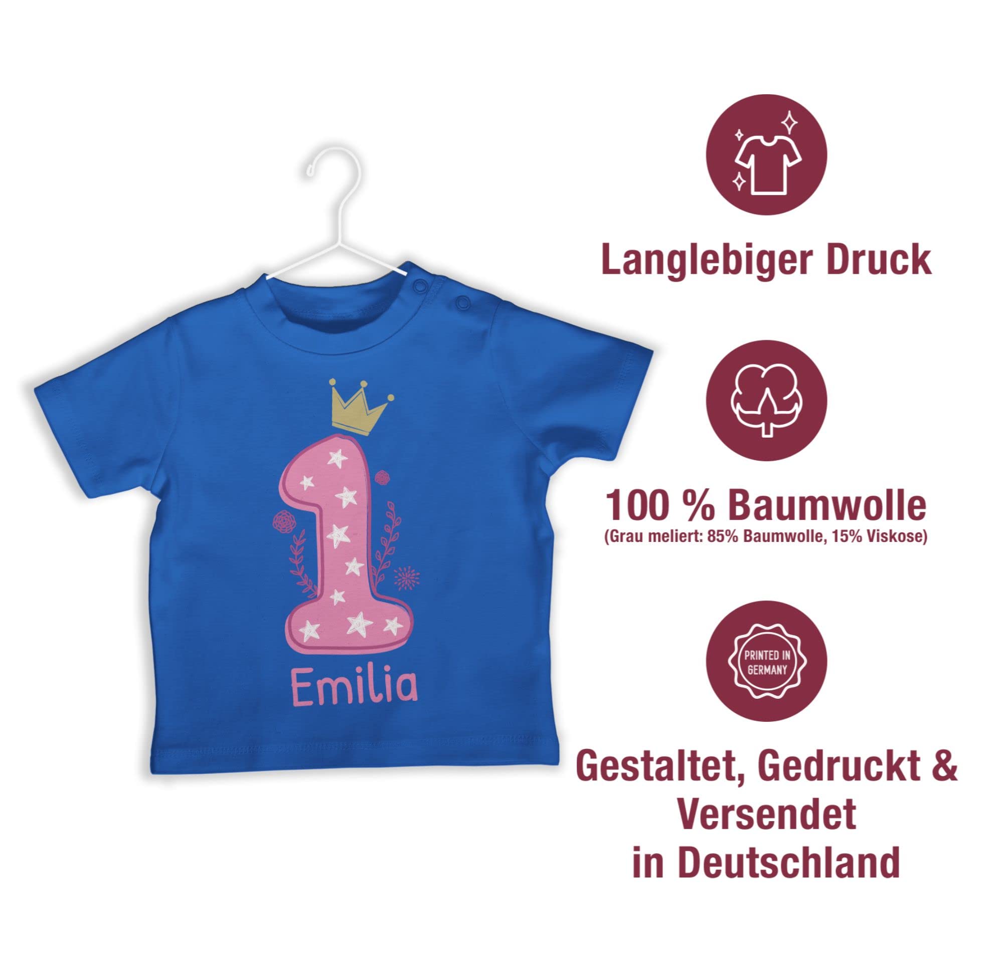 Geschenk mit Namen personalisiert by Shirtracer - Baby T-Shirt Mädchen Jungen - 1. - Ich Bin eins I Geburtstag EIN Jahr alt