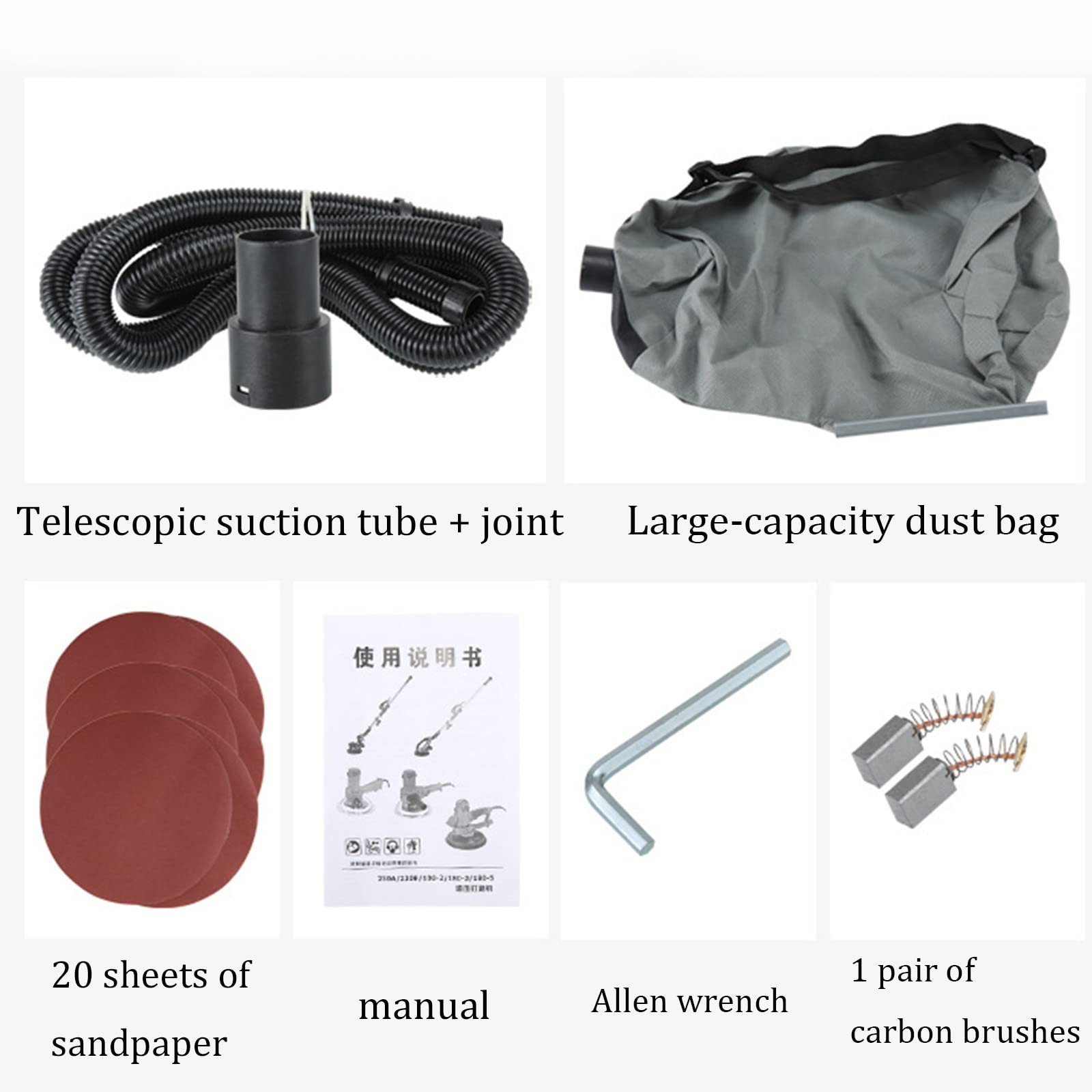 Lijadora de paneles de yeso para techo, lijadora eléctrica para paneles de yeso con accesorio de aspiración, luz LED, mango extensible, manguera larga para polvo, bolsa de almacenamiento, 5 velocida