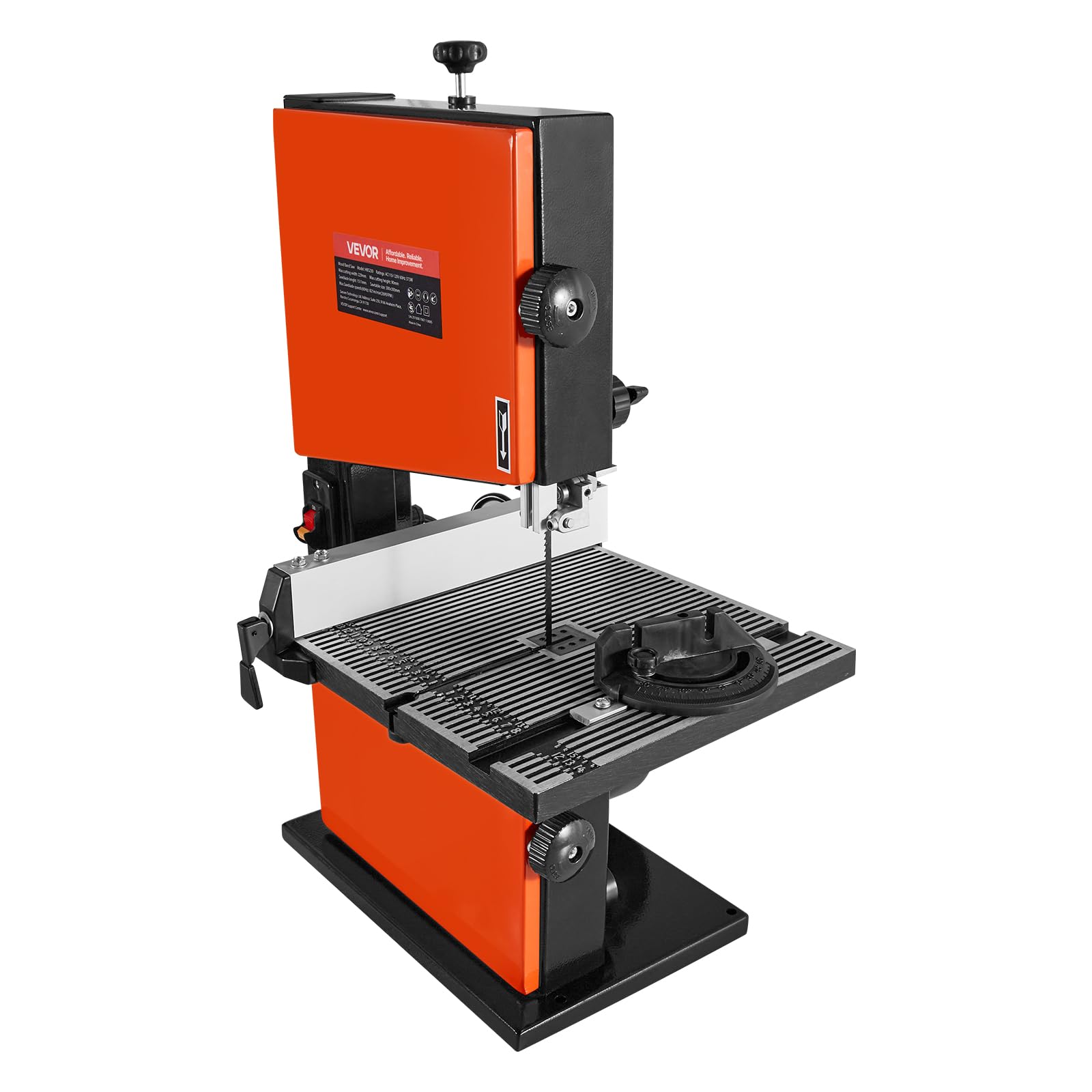 VEVOR Sierra de Cinta para Madera con Motor de 373 W, Altura de Corte de 90 mm, Ancho de Corte de 229 mm, Mesa de Aluminio Fundido de 300 x 300 mm, con Luz de Trabajo de 360°, para Carpintería