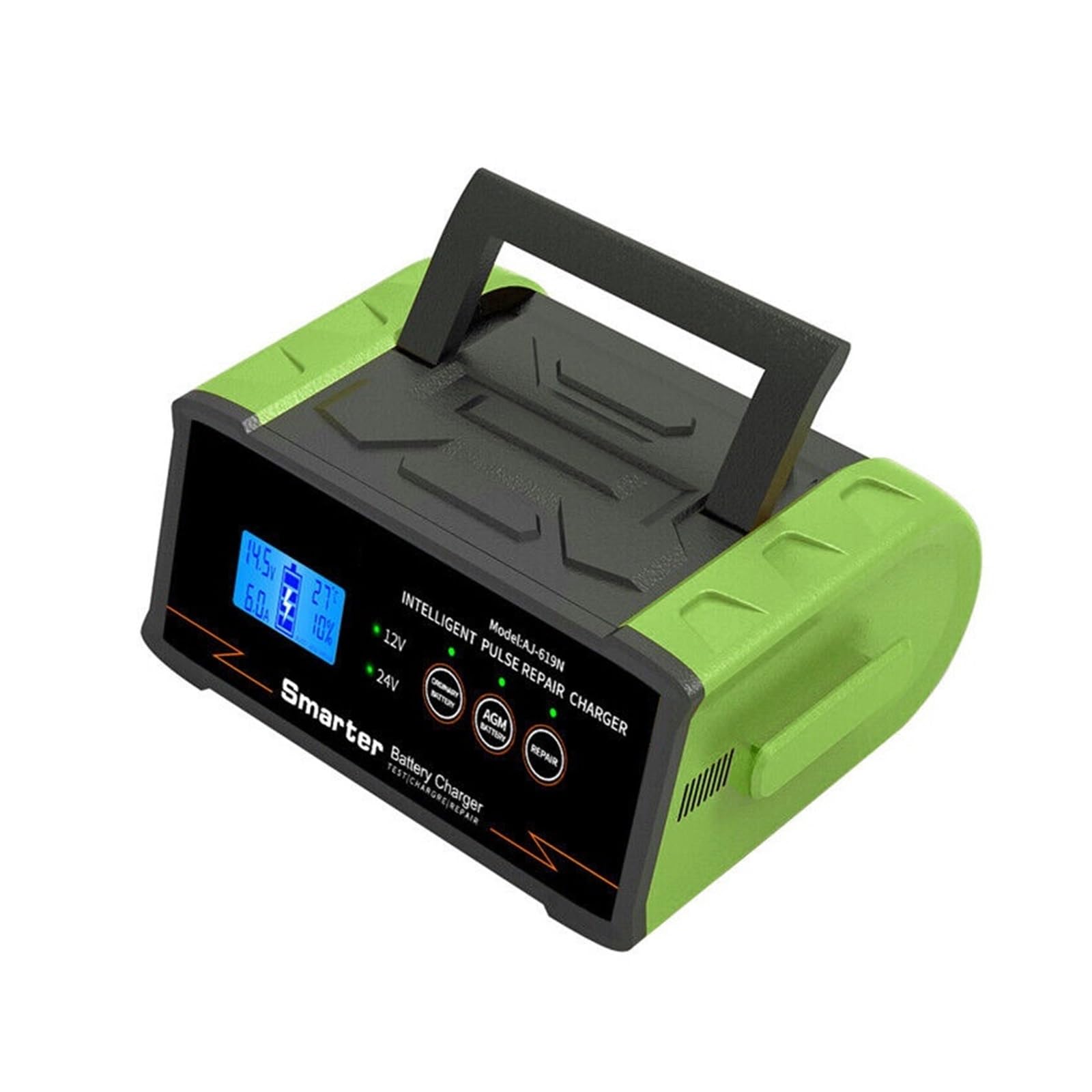 Caricabatteria For Auto 12V 24V Intelligente Ad Alta Potenza Da 400W Trickle Smart Pulse Repair Car Truck Boat Moto Facile Da Usare(Green)