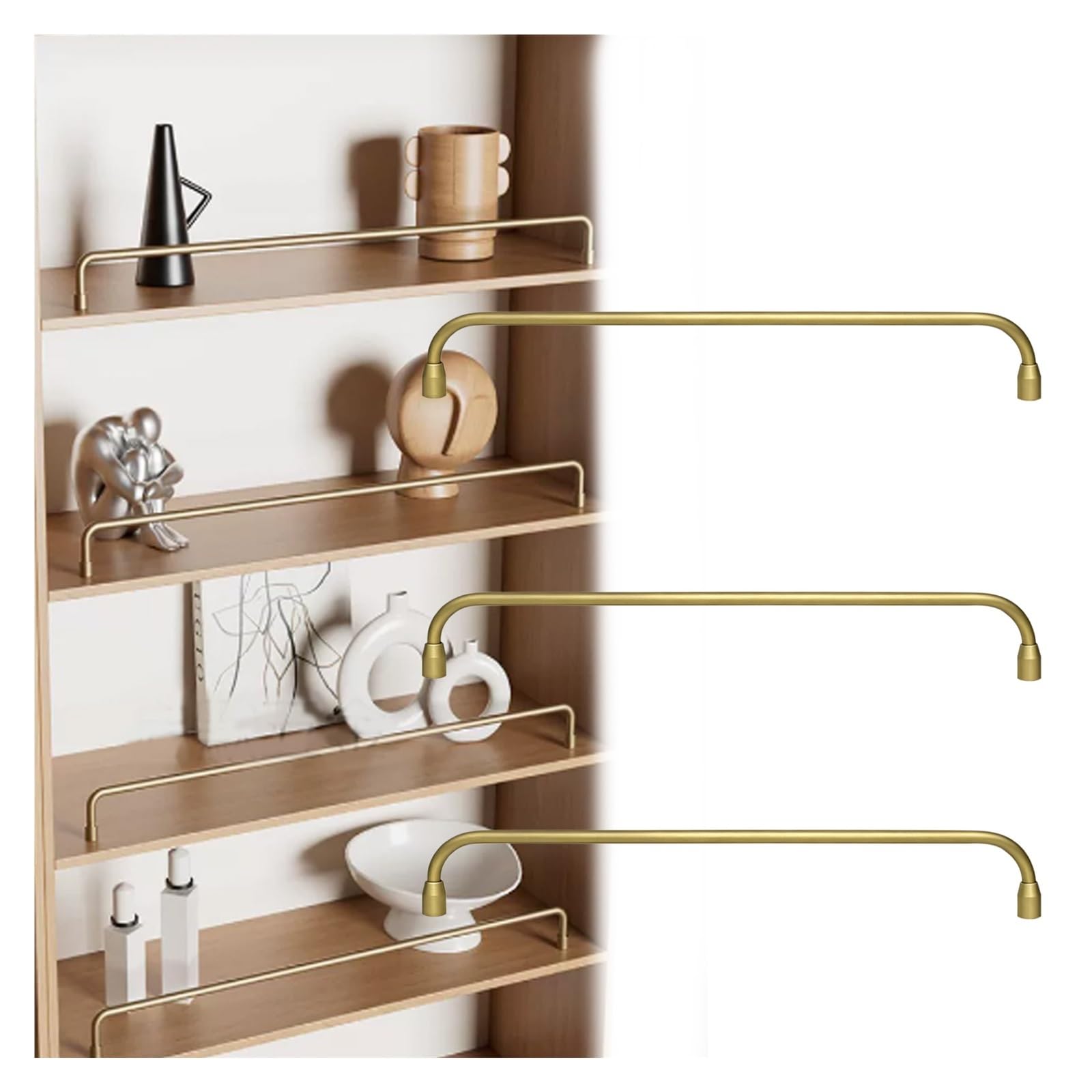 Peynir 3Pack 1 2 3 4 5 Pcs Cabinet Shelf Safety Rail, Aluminum Anti-Fall Gallery Railing Hardware Kit With Mounting Screws, Customizable Pole Guardrail For Bedroom/Bathroom(,L 29"/73.7Cm)