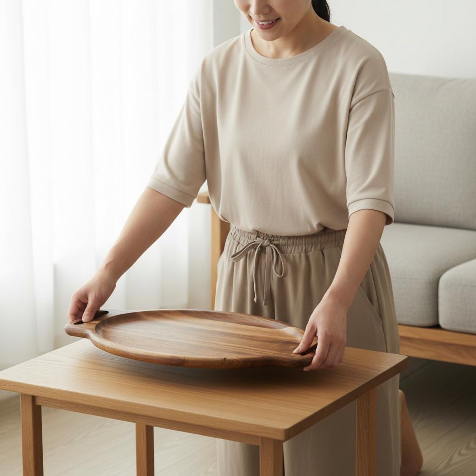 Milageto Bandeja de Servir de Madera Bandeja Oval Fuente de Madera Tabla para Aperitivos Tabla para Quesos con Madera de Acacia Resistente a Grietas Adecuada para Cenas Reuniones Cocina Salón Oficina