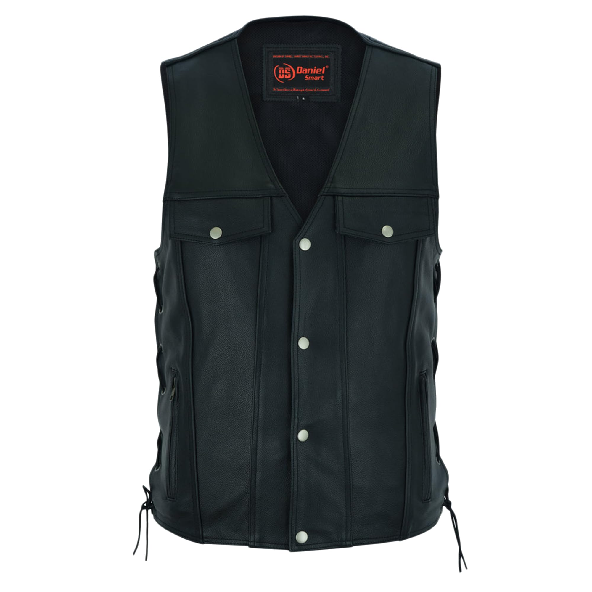 Daniel Smart Biker vest for men Premium Leather motorcycle vest with Unique Side Laces Design and Multiple Carry Pockets