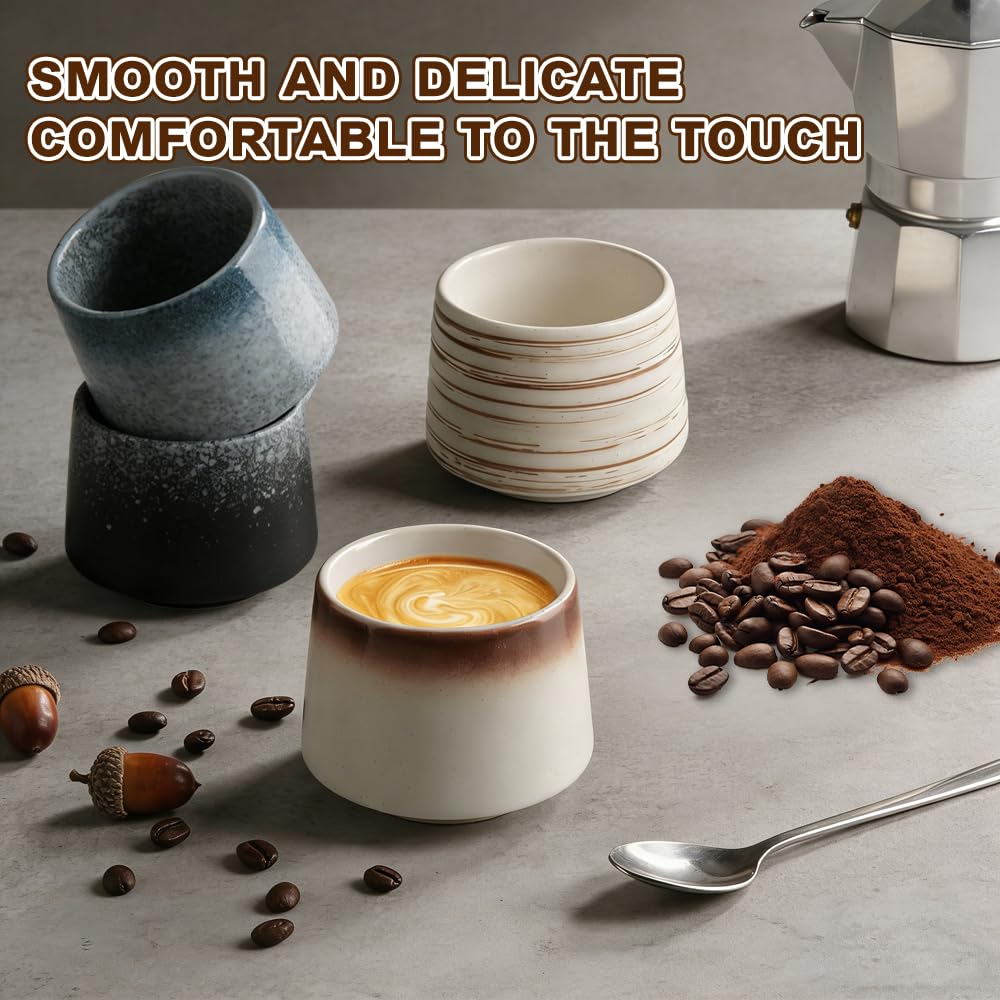 Set di 4 tazze da caffè da cappuccino da 220 ml, di alta qualità, in gres porcellanato, senza manico, set di tazze da caffè, a pareti spesse, lavabili in lavastoviglie, regalo moderno