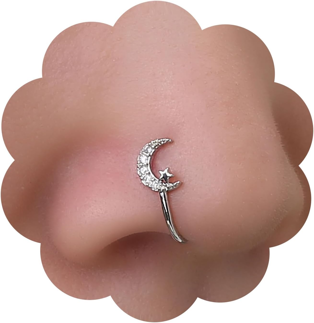 Boho Crystal Moon Nose Ring Gold Crescent Cz Nose Cuff Crystal Septum Nose Rings U Shaped Clip On Nose Stud Rhinestone Hoop Nose Piercing Jewelry for Women