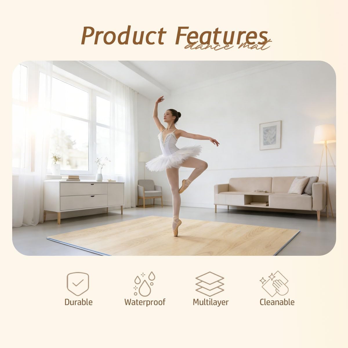 Marley Dance Floor, 4Ft x 6Ft Portable Dance Floor, Thickened PVC Dances Floor Mat Dance Floors for Ballet Tap Dance Board Pop Dances, Jazz Dance, For Professional Studios And Home Use