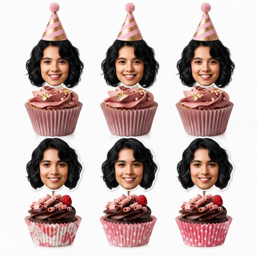 Custom Photo Cupcake Toppers, Set of 6, Die-Cut Face
