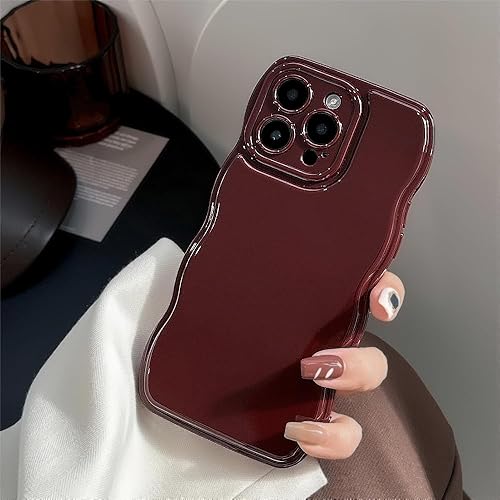 Miniatura 2 de FABSPARK - Funda para iPhone 14 Pro Max, diseño simple, marco ondulado, estética, silicona suave, color rojo vino