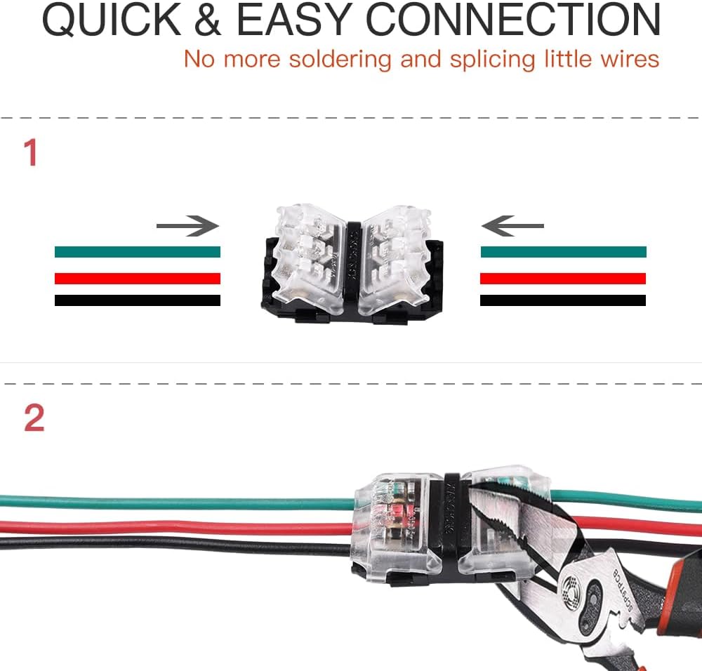 Brightfour Low Voltage Wire Connectors, Quick Solderless Wire Splice Connector 12 Pack, 2 Way 3 Pins Reliable Connection Small Wire Connectors, Fits 20-24 AWG