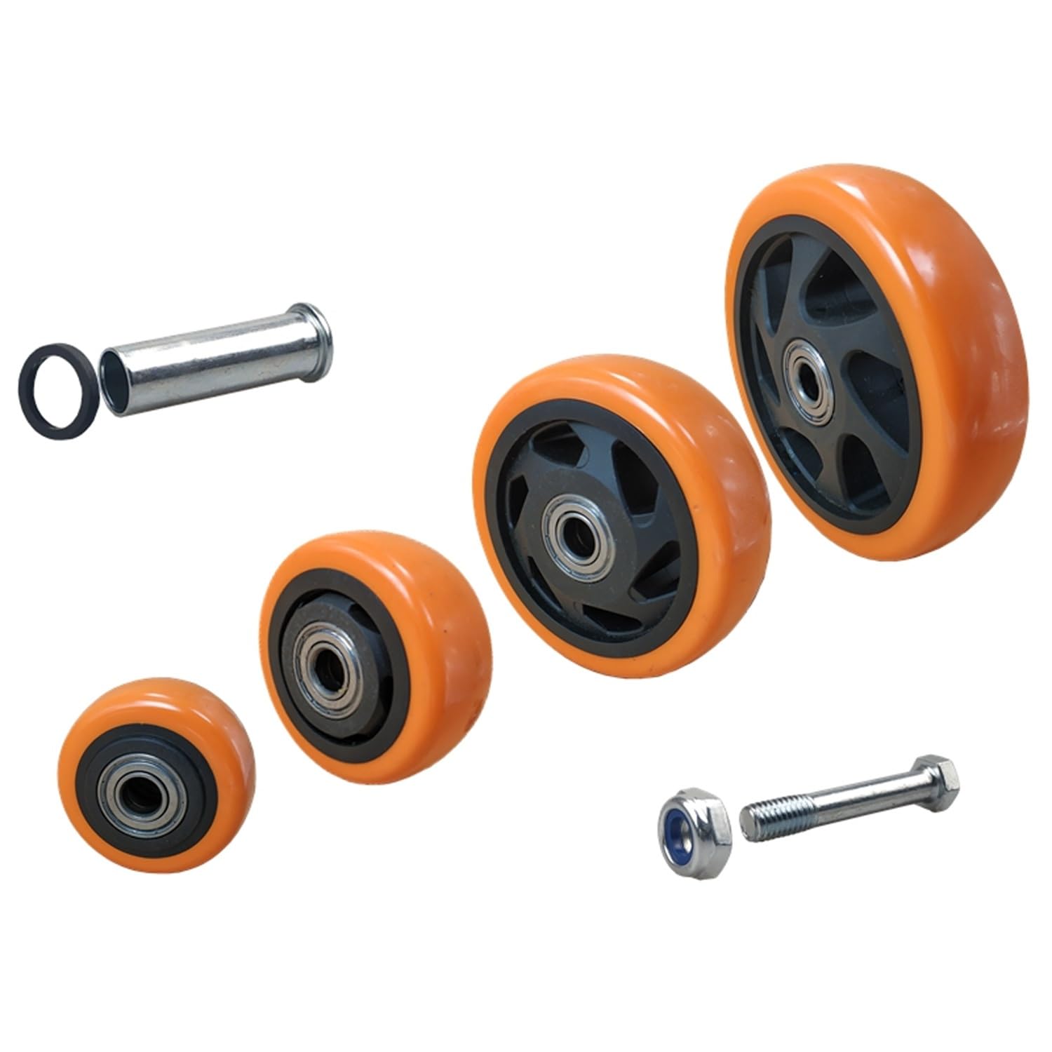 Lot de 4 roulettes pivotantes pour meubles de 75/100 mm avec tige filetée M12, roues avec tige de roulement et verrouillage, résistantes à l'usure, pivotantes de 10 cm.