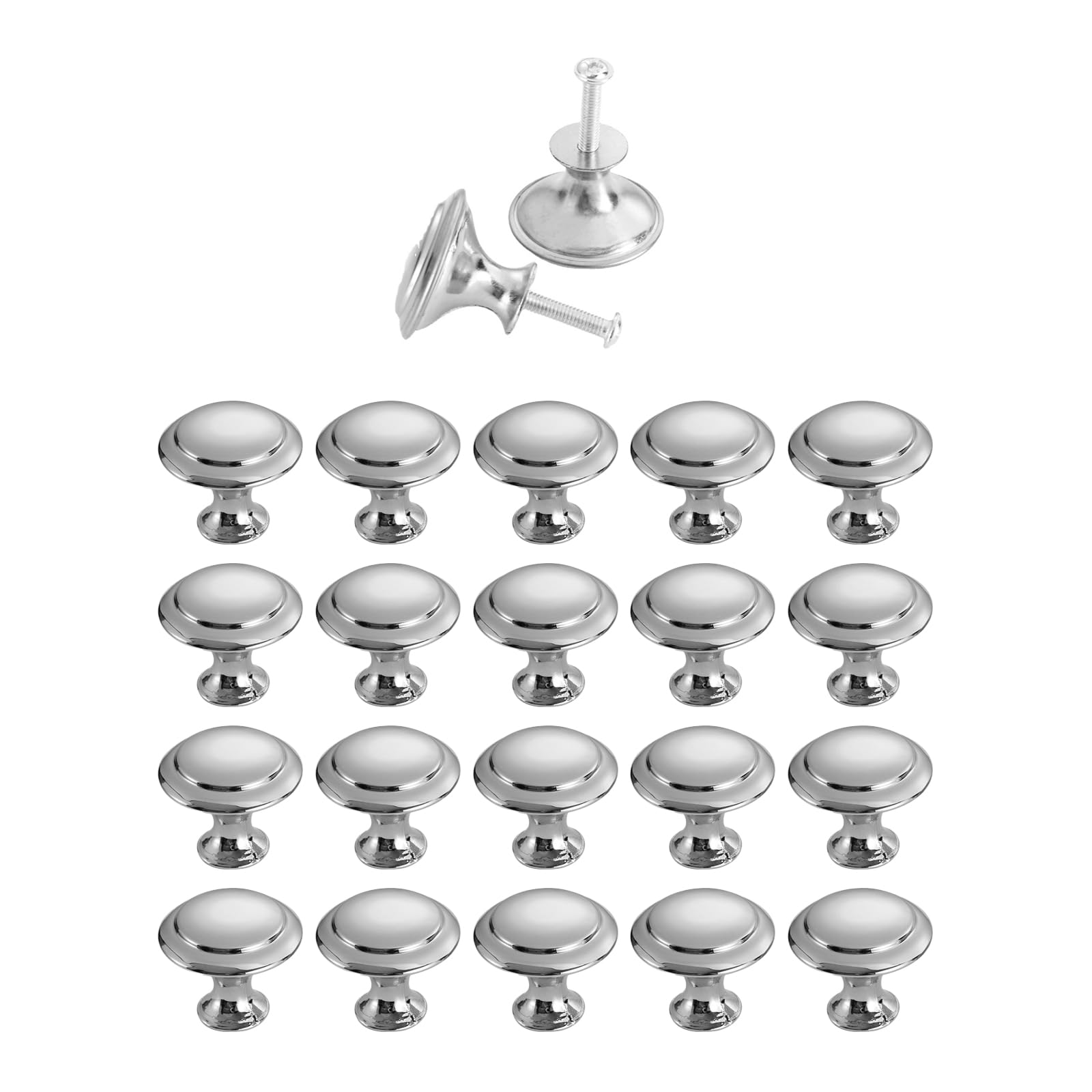 20 Pack Silver Cabinet Knobs 30mm Round Drawer Cupboard Knobs with Screws