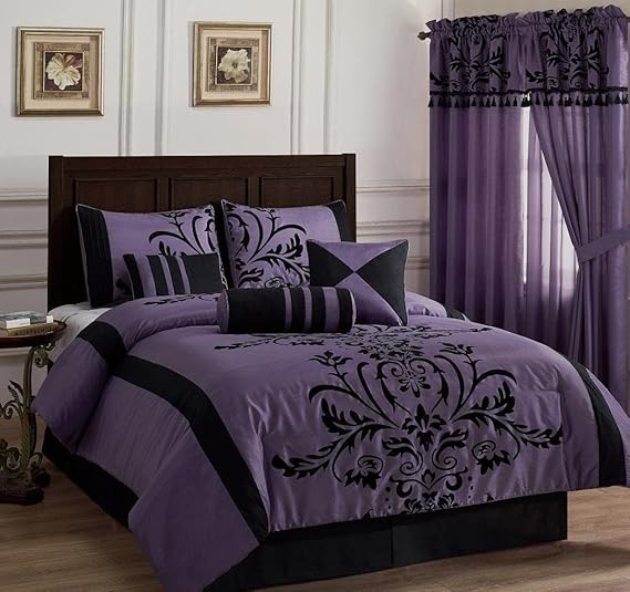 Chezmoi Collection Nobility 7Piece Faux Silk Comforter Set Queen