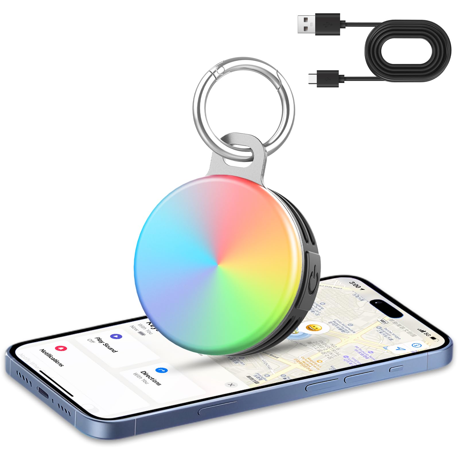 Air Tracker Tag 1 Pack mit 4 Leuchtmodi,Schlüsselfinder Kompatibel mit Apple Wo ist? App (nur iOS),Smart Tag Nachtwanderungen,Camping,Laufen,Item Finder für Koffer/Schlüssel,USB-Aufladung,Schwarz