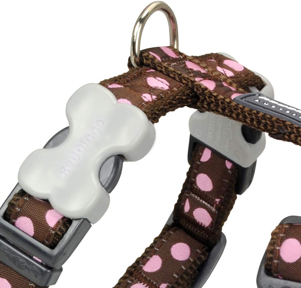 Red Dingo Designer Dog Harness, Large, Pink Spots on Brown