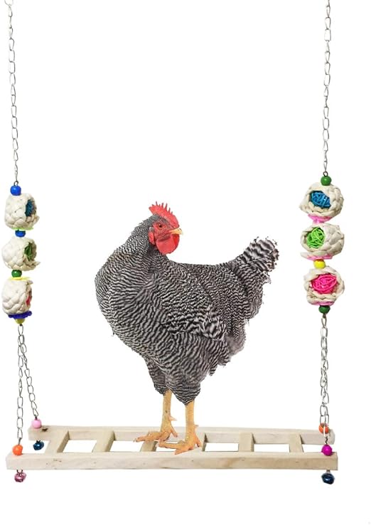 Vehomy Chicken Swing and Perch - Wood Ladder Stand Toy for Hens - Handmade Coop Swing Toys for Chicks, Roosters