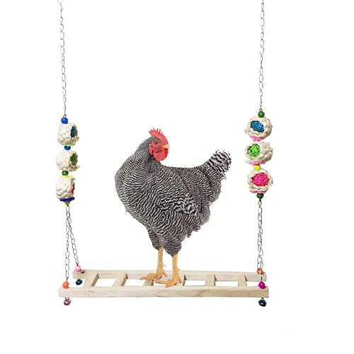 Vehomy Chicken Swing and Perch - Wood Ladder Stand Toy for Hens - Handmade Coop Swing Toys for Chicks, Roosters