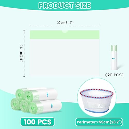 Miniatura 2 de Orzbow 100 forros desechables para orinal (9.5 x 12.6 pulgadas) con cordón para bolsas de recambio de orinal de viaje para niños pequeños, bolsas