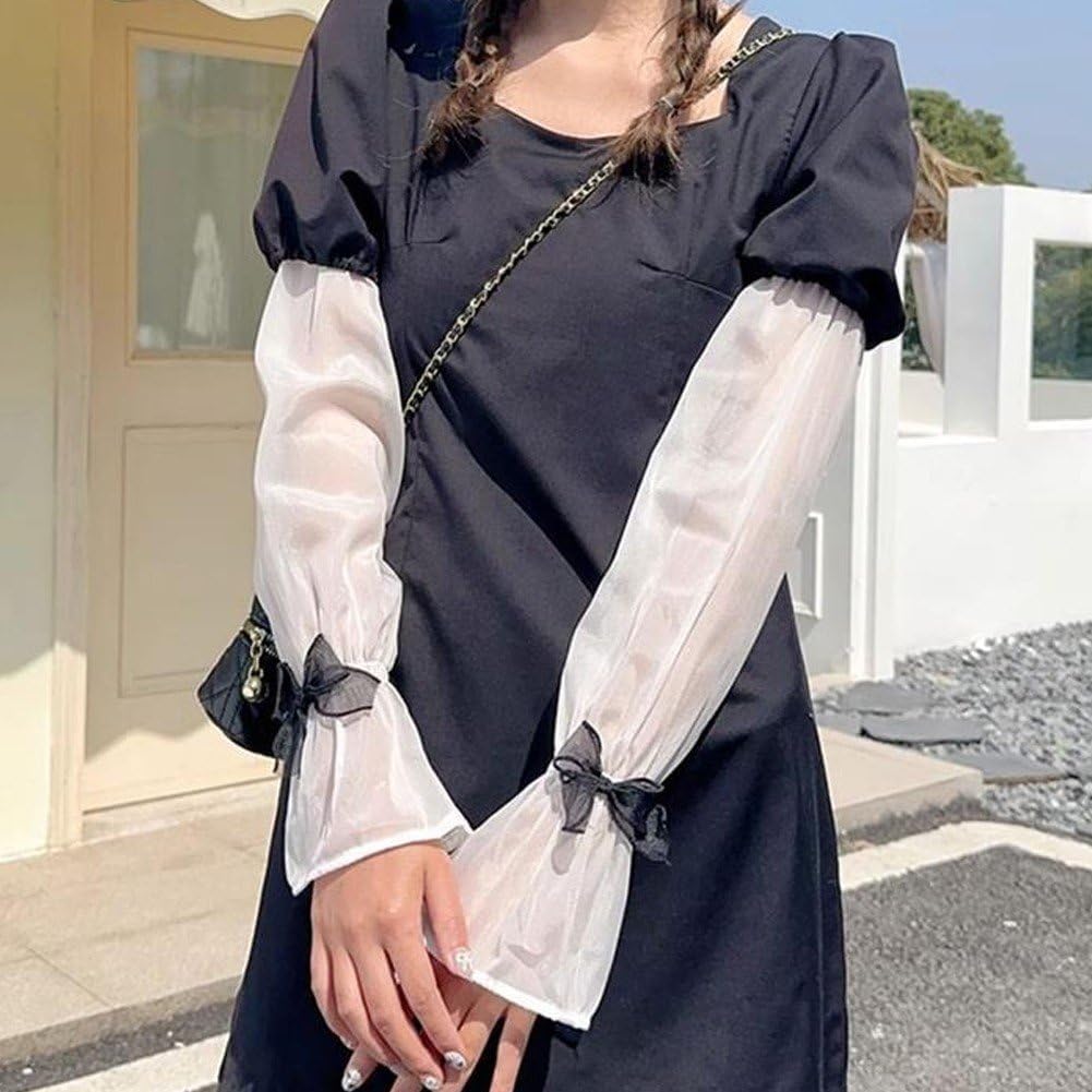 Sanfly Sunscreen Bow Tie Sheer Arm Sleeves, Women Ice Silk Arm Protection Uv Protection Gloves Arm Sleeves Fingerless Long Glove for Outdoor