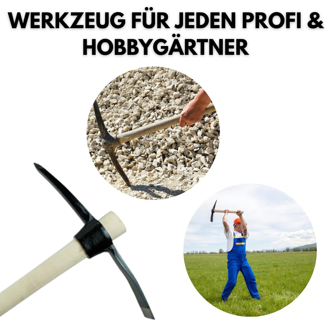 2,5 kg Spitzhacke | Kreuzhacke mit Holzstiel – Robuste Hacke Pickel für Garten & Bauarbeiten | Gewicht 2500g | EU-Produktion