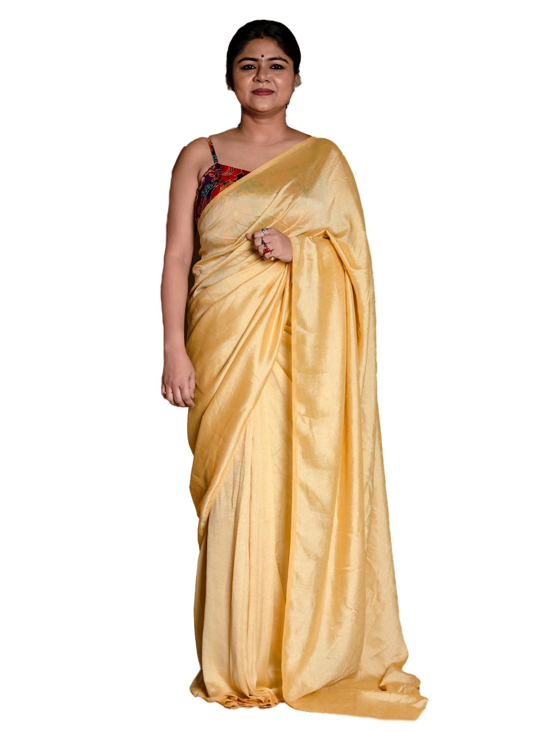 SARIKA Women Golden Solid Crushed Chiffon