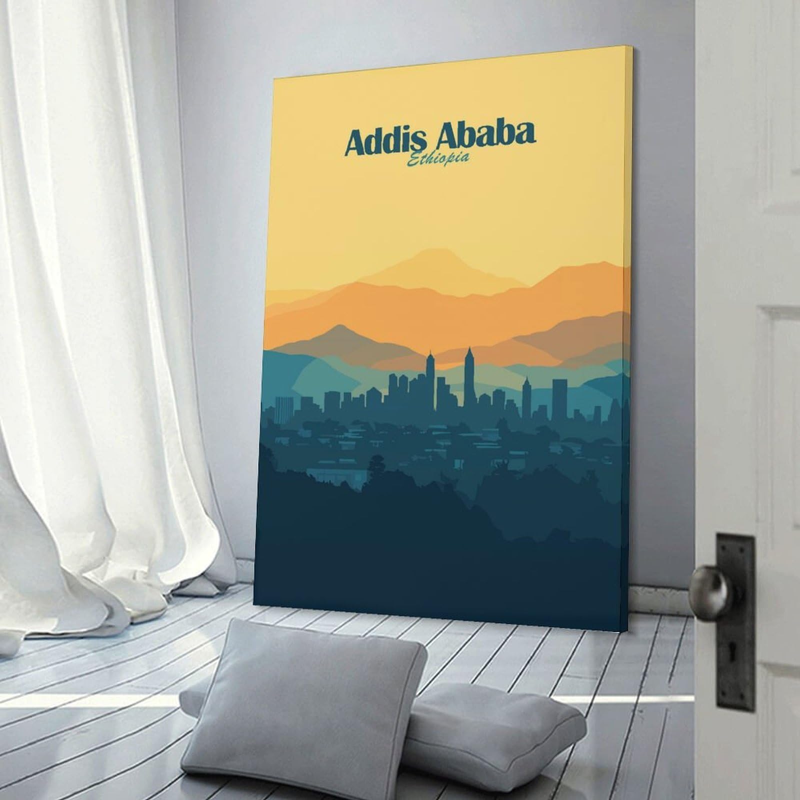 Wall Picture Print Addis Ababa Skyline, 24x36inch(60x90cm), for Living Room, Lounge Or Sitting Room, Modern Wall Decor for Cosy Interiors