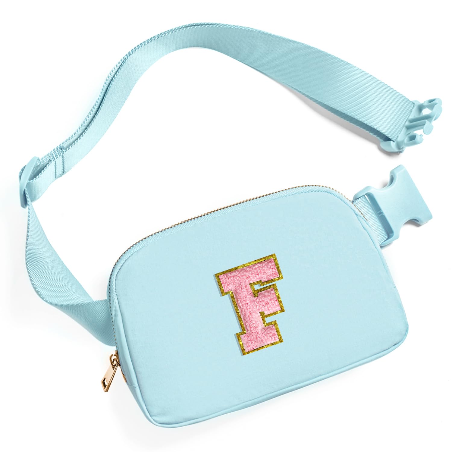 Gitus Gifts for 7 8 9 10 11 Year Old Girls Belt Bag Fanny Pack Crossbody Bags with Initial Letter Patch Birthday Gifts for Daughter Sister Friends Teen girls (Icing Blue-F)