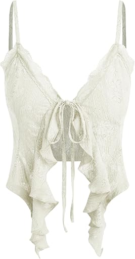 CIDER Going Out Tops for Women Y2K Tie Front Lace Cowgirl Crop Tops