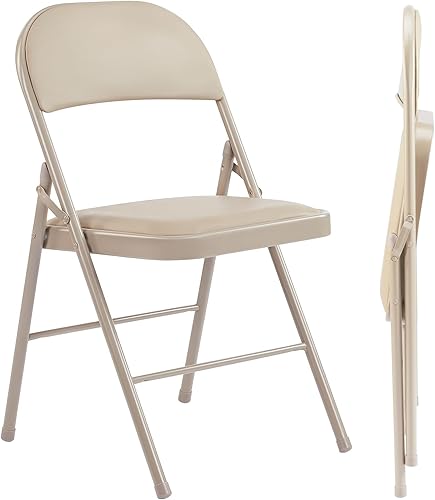 Paquete de 2 sillas plegables, sillas comerciales apilables portátiles, silla de cuero acolchada para interiores y exteriores con marco de metal