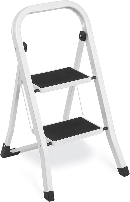 SONGMICS Scaletta a 2 Gradini, Pieghevole, Portante 150 kg
