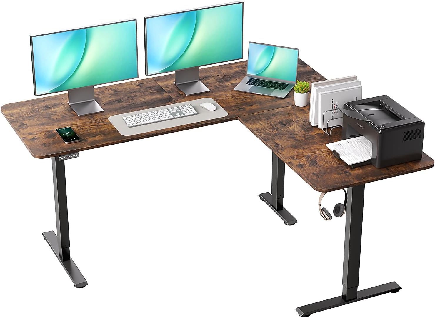 Electric L Shaped Standing Desk Adjustable Height 63 x 55 Inch, Corner Standing Desk,Sit Stand Up Desk,Home Office Desk,Large Long Work Gaming (Spliced Desktop, Rustic Brown)