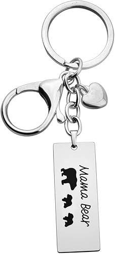 WUSUANED Llavero de barra con diseño de oso de Sweet Mama and 3 Cubs Bear Bar para mamá, abuela, esposa