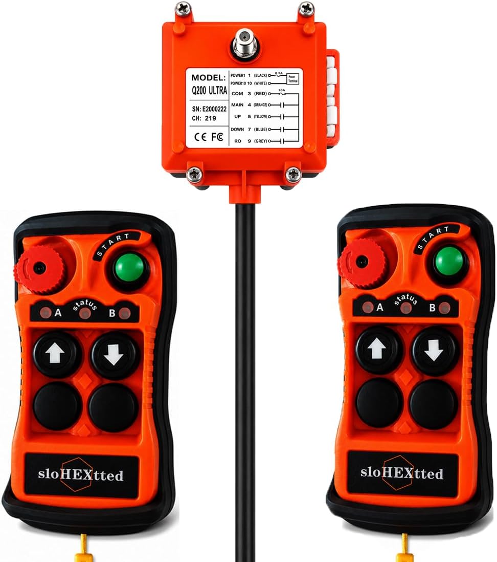 2 Button Channel Industrial Wireless Overhead Crane Remote Control Kit 12V 24V Radio 2 Transmitters and Receiver for Electric Chain Hoist Lift Winch Crane Remote Controller