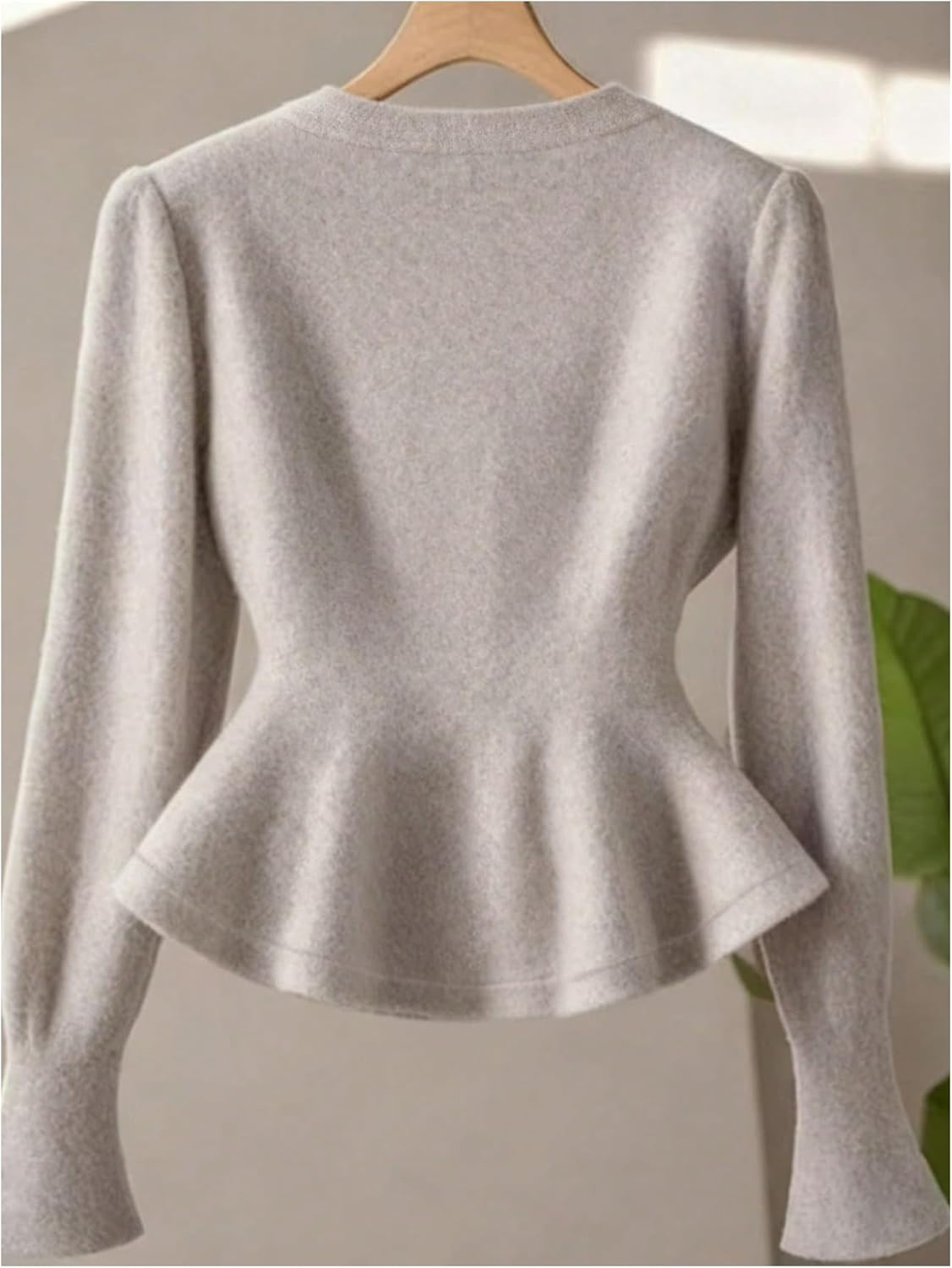 GORGLITTER Women's Button Down Peplum Sweater Fitted Long Sleeve V Neck Knitted Cardigan Lightweight Business Casual Tops - Image 2