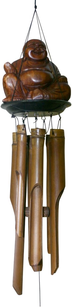 Cohasset Gifts 632 Cohasset Chinese Sitting Buddha Bamboo Wind Chime, Hand Carved Brown Mahogany Finish