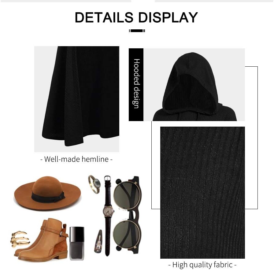 Women Sweater Dress Hooded Costume High Low Drop Shoulder Longline Gothic Pullover Outfit - Image 5