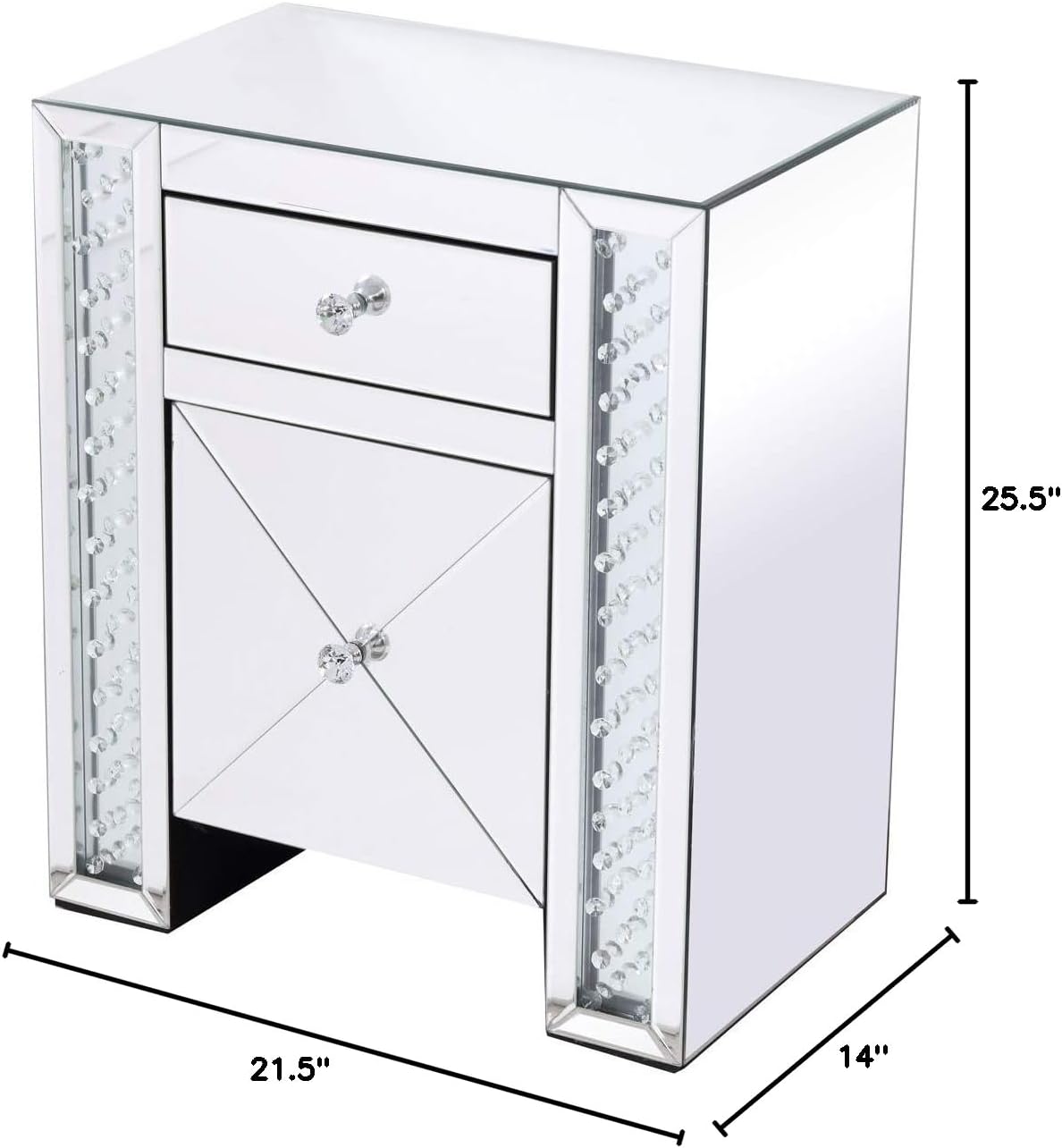 Elegant Decor Modern 1 Door 21.5" Clear Crystal Mirrored Accent Nightstand