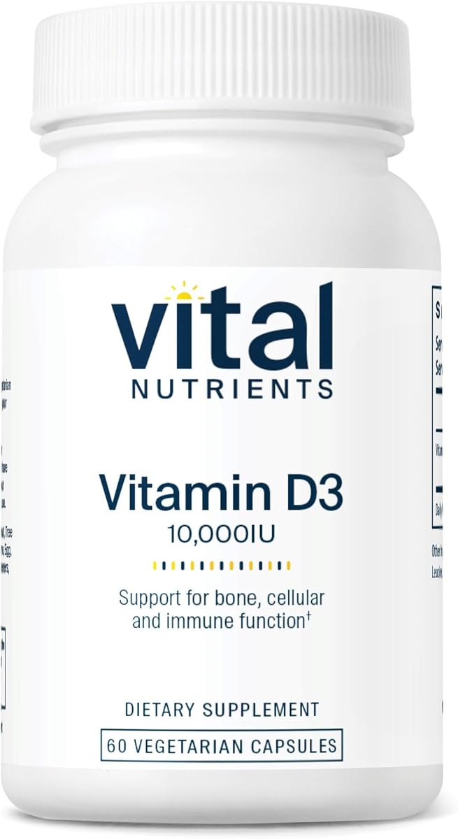 Vital Nutrients Vitamina D 10000 UI - Suplemento de vitamina D3 - Huesos, dientes y músculos sanos* - Función celular e inmune - Absorción de calcio - Sin gluten, lácteos ni soja - 60 cápsulas