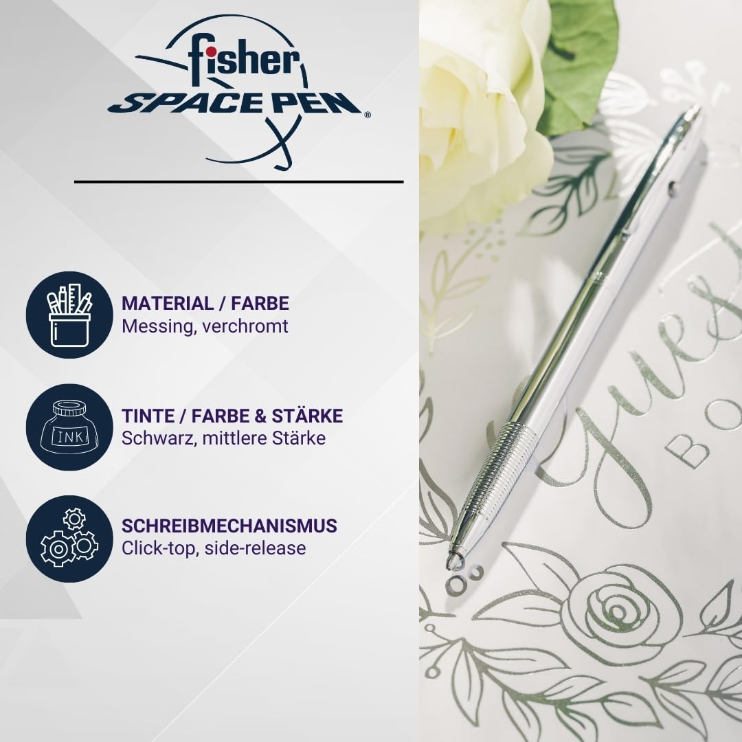 Fisher Space Pen Shuttle CH4 Kugelschreiber (Schlank und elegant für Büro & Reisen, schreibt im Weltall, unter Wasser und bei extremen Temperaturen) Chrome