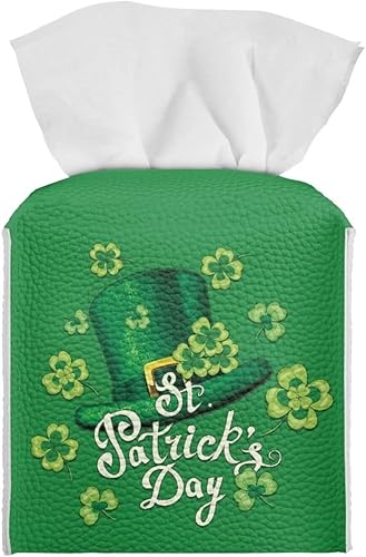 Soporte de pañuelos para el día de San Patricio para decoración de baños, cubierta cuadrada de caja de pañuelos con sombrero verde, cubierta de caja