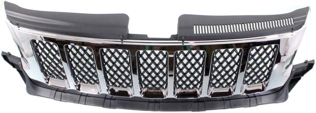 For Jeep Grand Cherokee Grille Assembly 2011 2012 2013 | Chrome Shell with Painted Black Insert | Code MFZ | Overland Model | Plastic | CH1200363 | 57010708AE