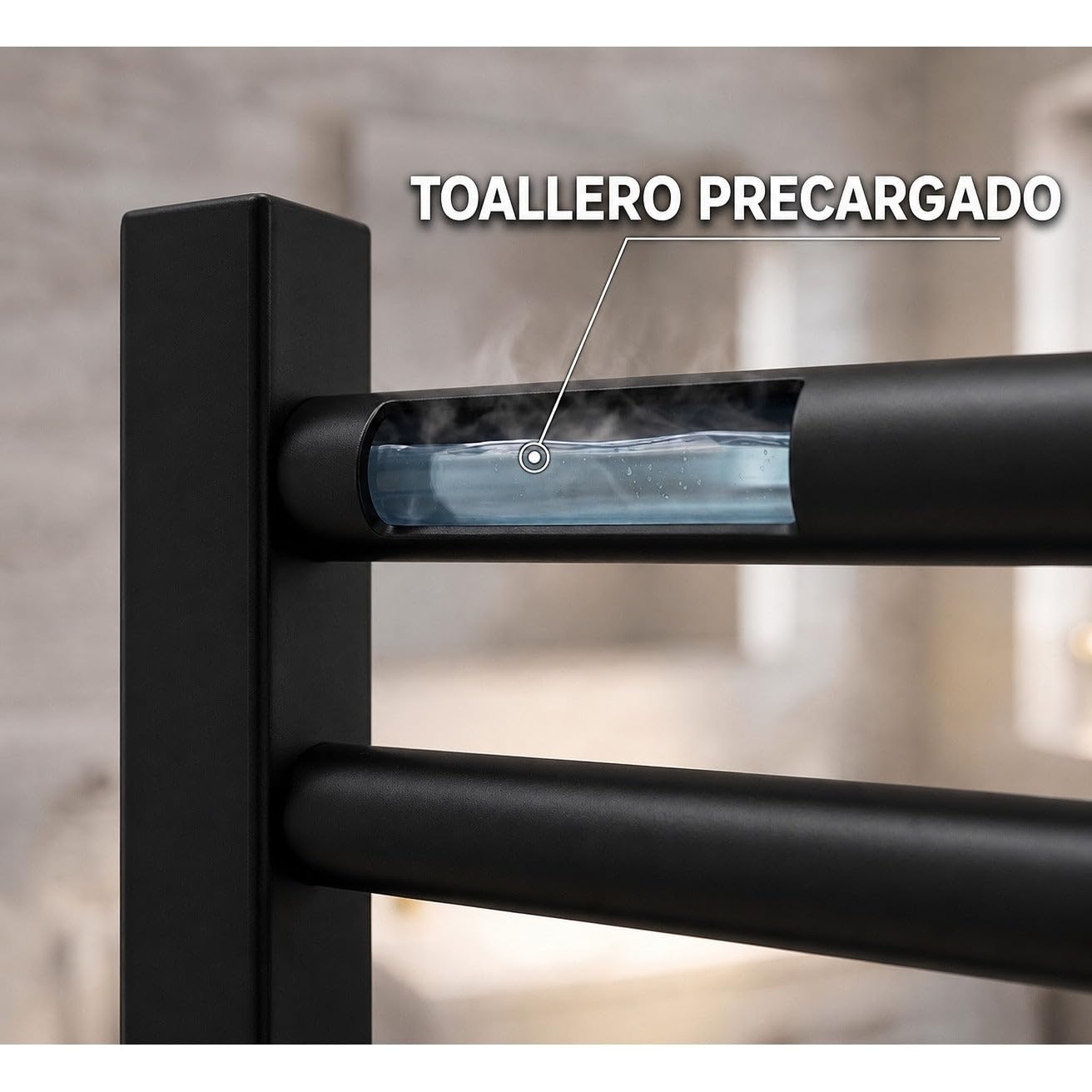Radiador Toallero Eléctrico Negro 400 x 1000 mm con Resistencia de 300 W, Precargado, Acero