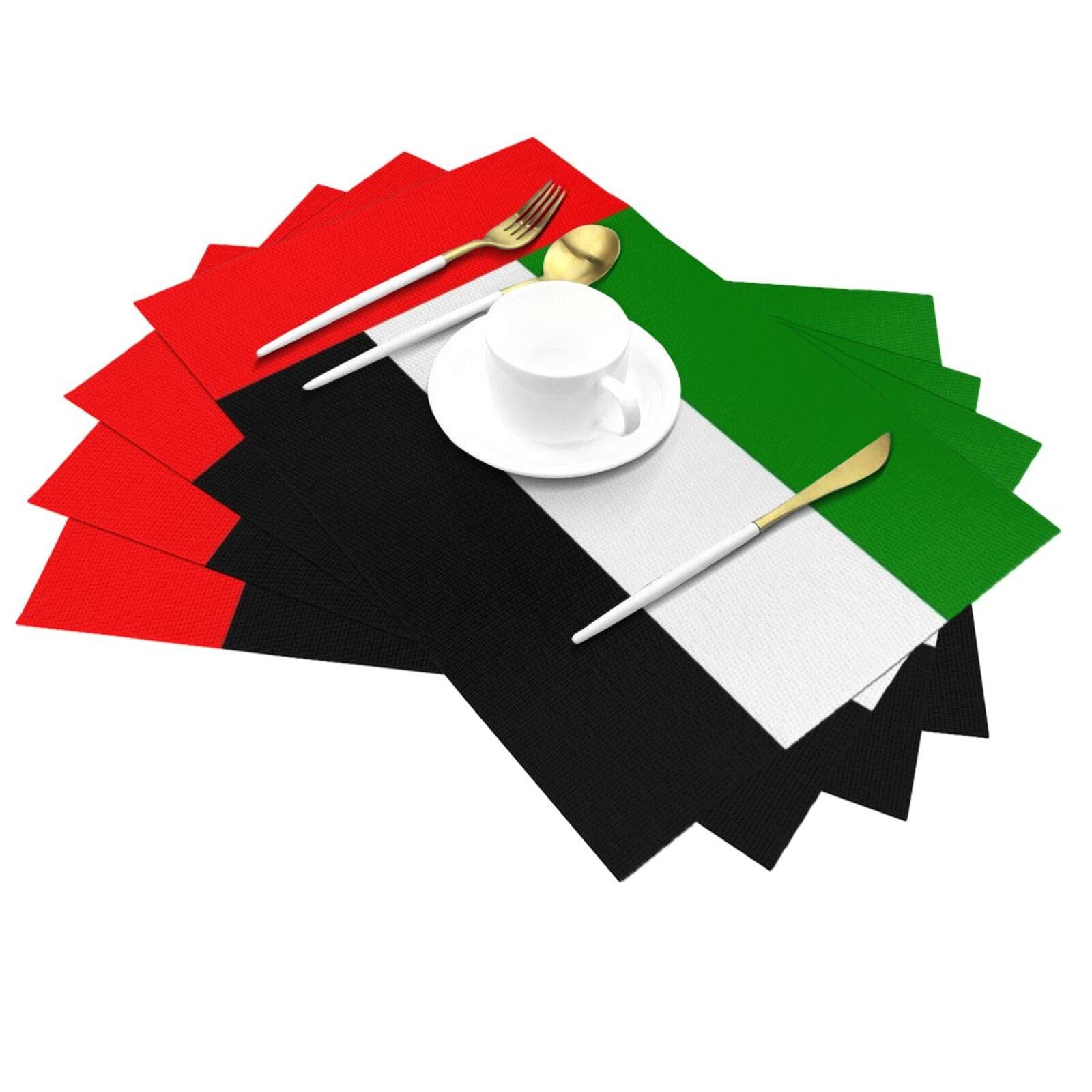 Set Di 10 Tovagliette Con Stampa Della Bandiera Degli Emirati Arabi Uniti In Pvc Intrecciato Resistenti Al Calore Lavabili E Antiscivolo 45X30Cm Per Cucina Interni Ed Esterni