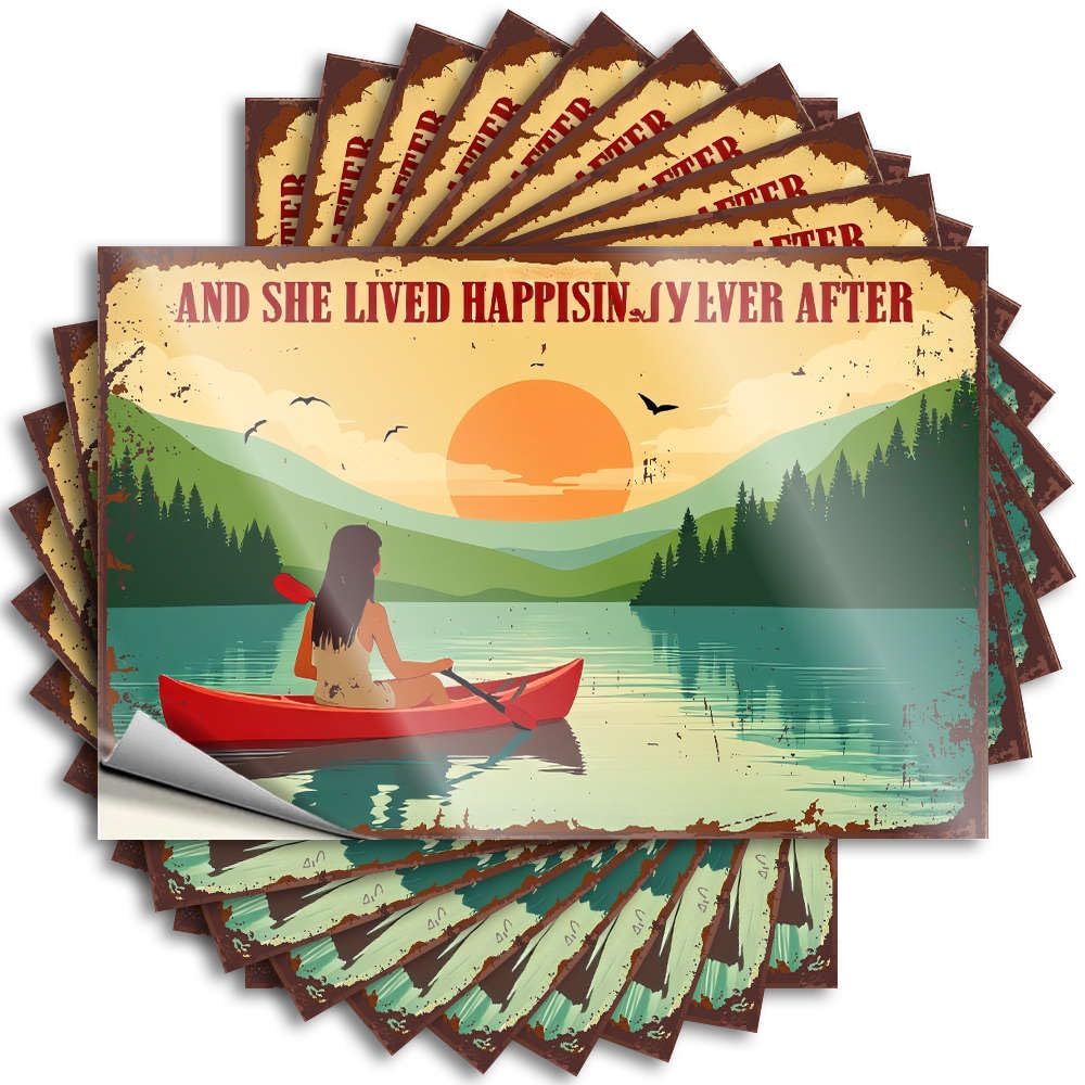 Smiley Face Stickers, Beauty Cover A Woman Paddles A Red Canoe On A Serene Lake with Mountains in The Background | Funny Quote Winter Decals(6X9CM)