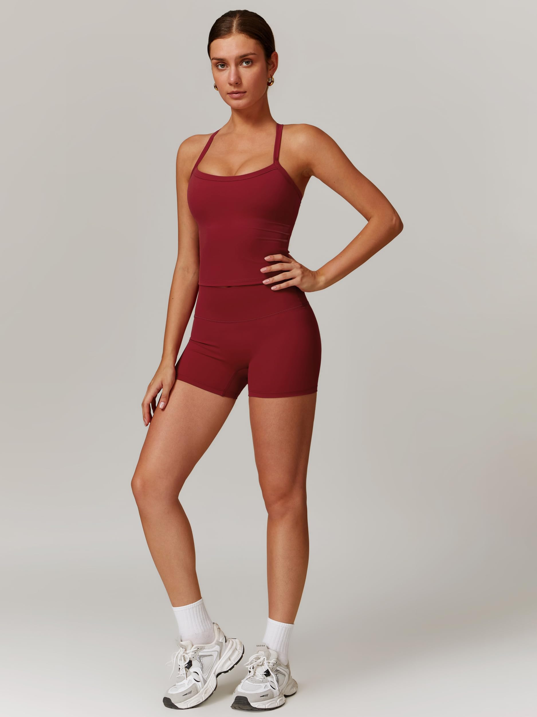 Odizli Sport Set Damen Ärmellos Top mit BH + High Waist Shorts Gym Workout Yoga Fitness Outfit