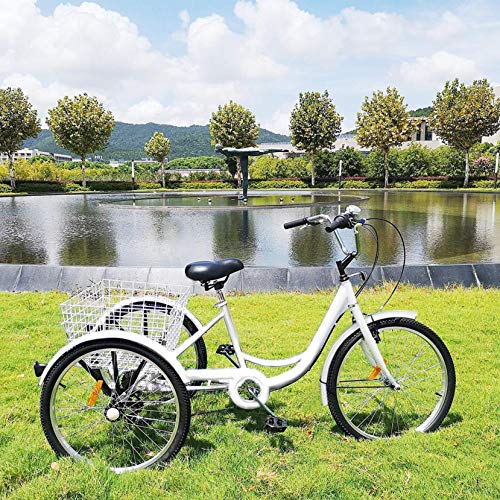 24-inch Adult Tricycles 7 Speed 3 Wheel Bikes, Bicycles Cruise Trike with Shopping Basket for Seniors Women Men, White 【Shipping from US】 - Thumbnail 5