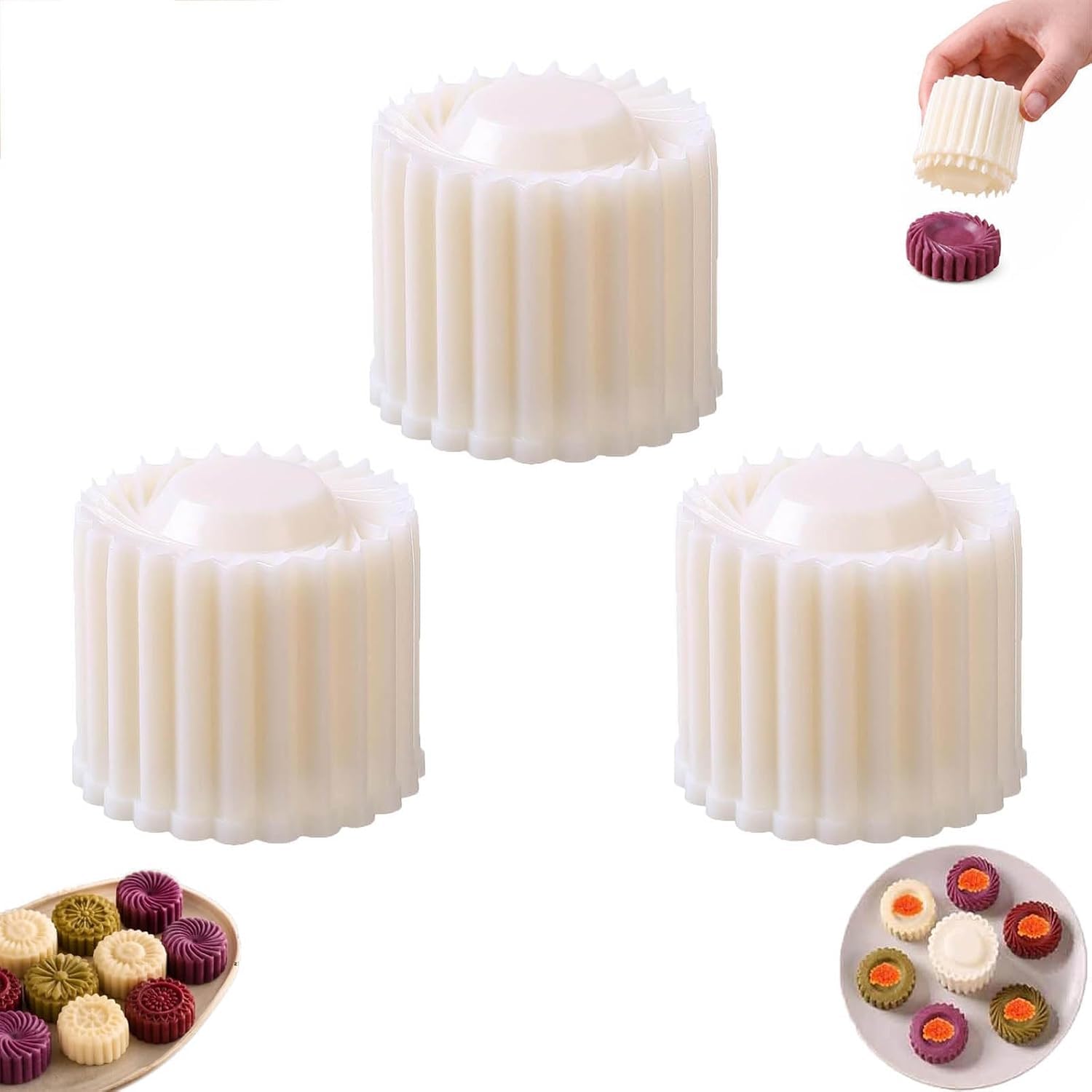 3PC Creative Double-Ended Pastry Mold, 2-in-1 Double-Sided Pastry Mold, Double Ended Pastry Cookie Mold, Double-Ended Mooncake Mold, Sunflower Pattern Mooncake Mold,Easy Release DIY Pastry Tool